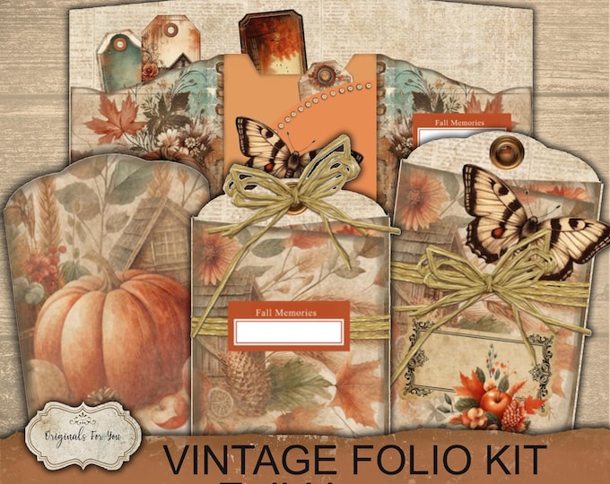 Vintage Folio Kit - FALL HARVEST- Junk Journal Papers, Shabby, Printable, Digital Download, Junk Journal FOLIO