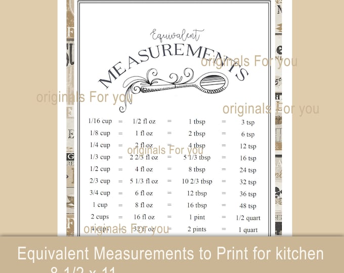 Equivalent Measurements PRINT 8 1/2 x 11 Download and print. Perfect for your kitchen, print and frame.