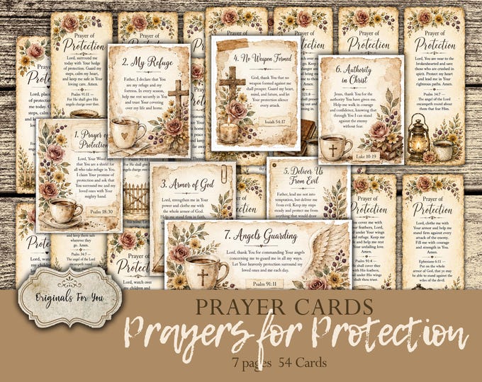 PRAYER CARDS, Prayers for Protection, Junk Journal cards, Collage Sheet, Digital Download, Printable Bible Verses, Prayer Cards