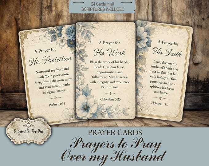 Shabby Chic Prayer Cards – Husband Scripture Verses (Digital Download) 24 cards