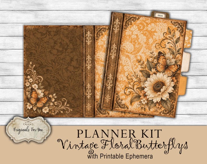 NO SEW KIT Planner Kit -Vintage Floral Butterfly's,  digital download, Autumn/Fall colors