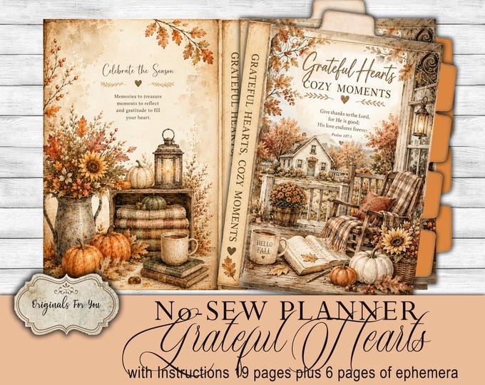 NO SEW Planner Kit -Vintage Fall Colors, digital download, "Grateful Hearts"