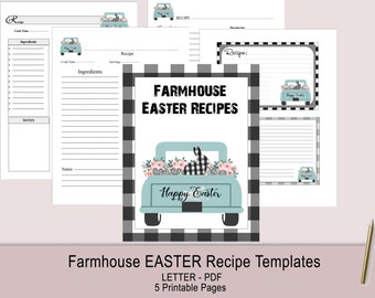 Farmhouse EASTER Printable Recipe Notebook, Large 8.5x11" Recipe book
