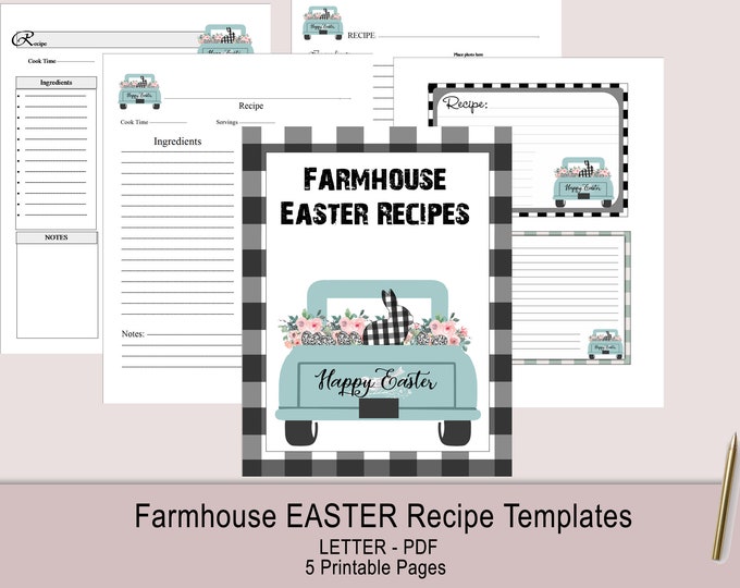 Farmhouse EASTER Printable Recipe Notebook, Large 8.5x11" Recipe book