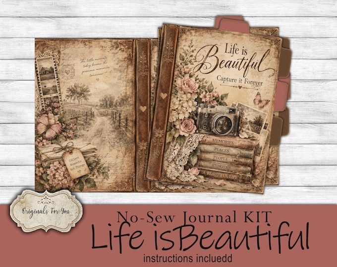 NO SEW Planner Kit -Vintage Colors, digital download, "Life is Beautiful"