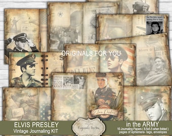 ELVIS PRESLEY en el ejército, KIT de diario basura, Shabby, Elvis, Vintage, Imprimible, Descarga digital