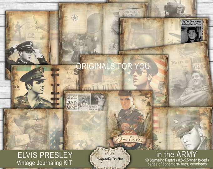 ELVIS PRESLEY in the Army, Junk Journal KIT, Shabby, Elvis, Vintage, Printable, Digital Download