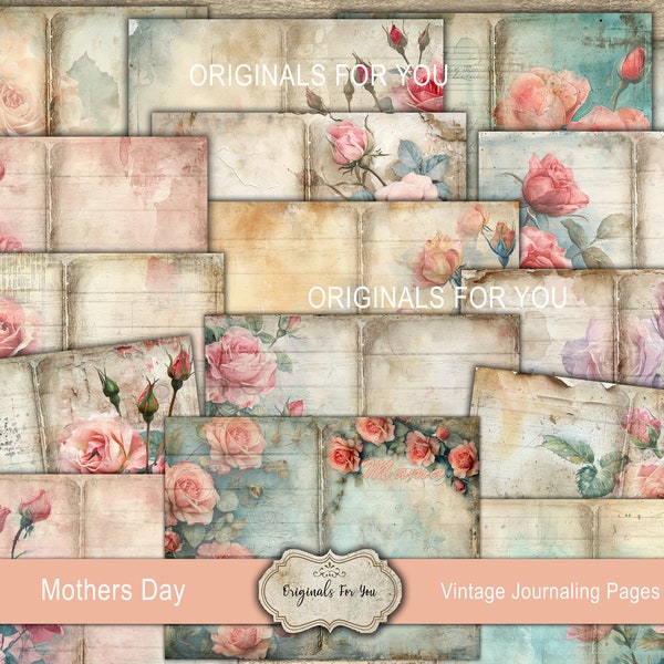 SHABBY CHIC VINTAGE Mother's Day Junk Journal pages, Collage Sheet, Digital Download, Printable