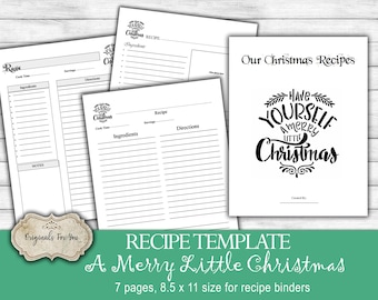 Farmhouse Christmas Recipe Templates download, 7 pages, 8.5 x 11 size for recipe binders