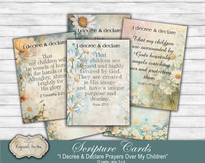 Prayer Cards, "I Decree & Declare", Prayers over my children, Christian Printable Scripture CARDS, Bible Verses