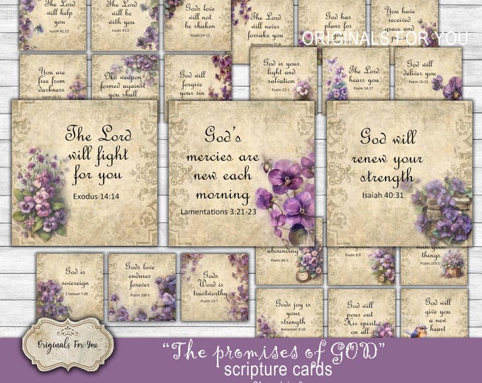 Biblical "The promises of GOD" - Printable Bible Verse cards, Collage Sheet, Digital Download, Printable Cards