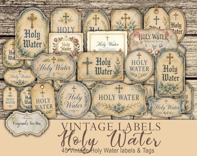 CHRISTIAN LABELS, For Your Holy Water, Prayer Journal Kit, Vintage - Labels and Tags