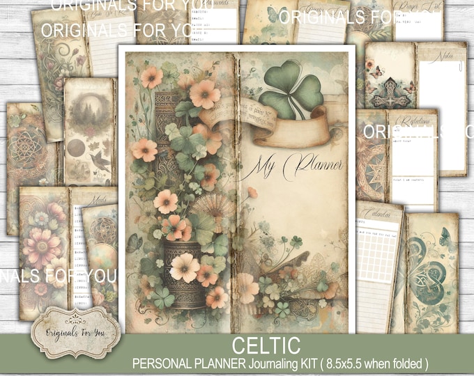 CELTIC Shabby Skinny Vintage Personal Planner, digital download, Vintage, St, Saint Patrick's Day, Printable, Digital Download