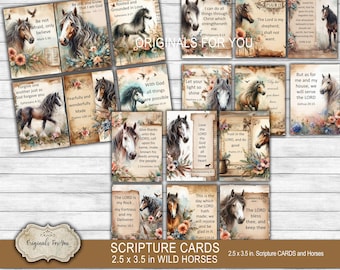 Equestrian Christian Printable Scripture cards, "Wild Horses", Watercolor, Digital Download, Printable Bible Verses, Prayer Cards