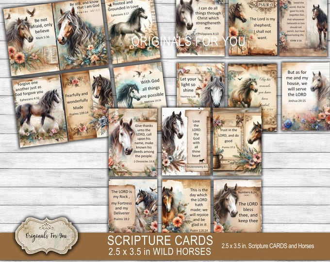 Equestrian Christian Printable Scripture cards, "Wild Horses", Watercolor, Digital Download, Printable Bible Verses, Prayer Cards