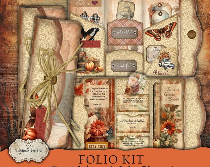 Junk Journal Folio Thanksgiving Junk Journal Folio Kit:  - THANKFUL, GRATEFUL & BLESSED - Thanksgiving Gratitude (Digital Download)