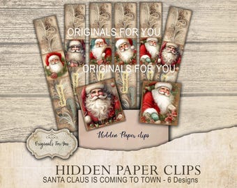 HIDDEN PAPER CLIPS - Santa Claus -for Junk Journals, papers and Books, use for book markers or tab