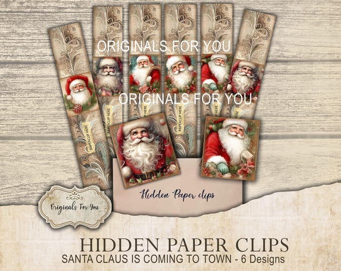 HIDDEN PAPER CLIPS - Santa Claus -for Junk Journals, papers and Books, use for book markers or tab