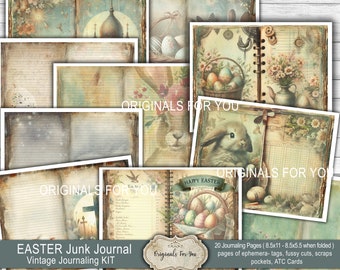 EASTER Junk Journal Kit, Vintage, Tags, Shabby, Printable, ephemera, Digital Download