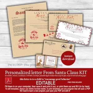 Carta PERSONALIZADA de Papá Noel, Certificado de lista de buenos, Carta navideña a Papá Noel, Carta editable a Papá Noel, Instantánea, DESCARGA ILIMITADA Kraft
