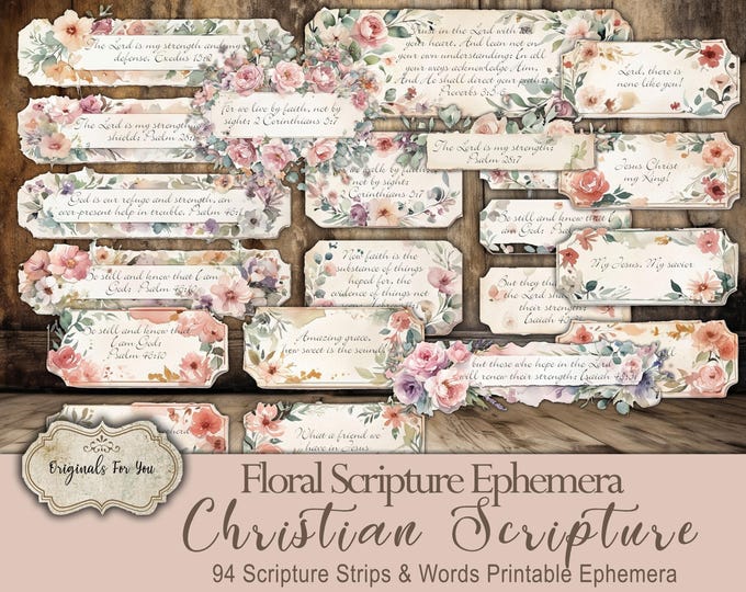 Floral Scripture & Word Strips, Vintage, Christian Ephemera