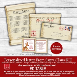 Carta PERSONALIZADA do Papai Noel, Certificado de Lista Bonita, Carta de Papai Noel de Natal, Carta de Papai Noel Editável, Instantâneo, DOWNLOAD ILIMITADO