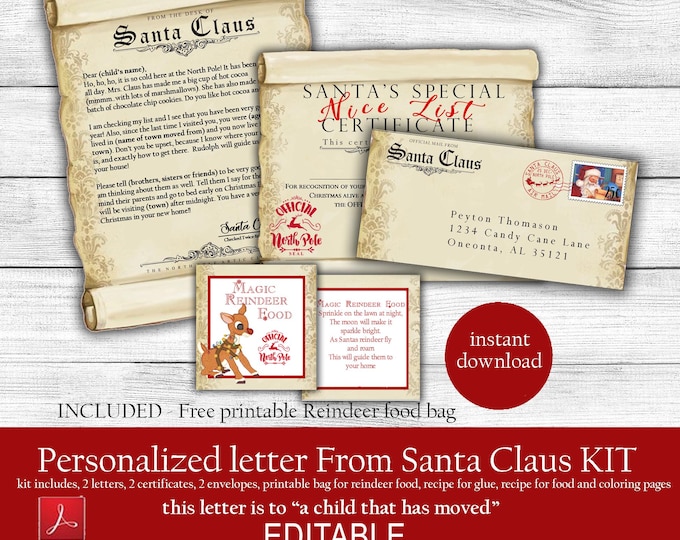 PERSONALIZED Letter from Santa, Nice List Certificate, Christmas Santa Letter, Editable Santa Letter, Instant, UNLIMITED DOWNLOAD