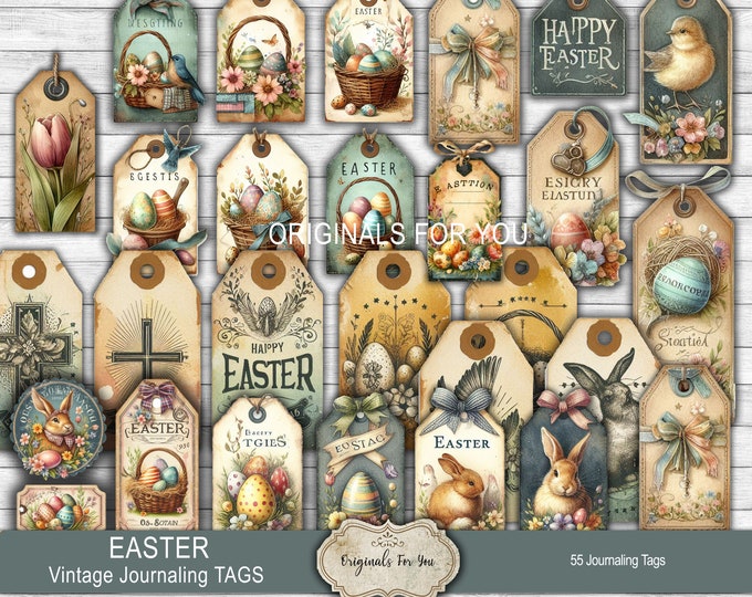 EASTER Junk journal Vintage Tags, Shabby, Printable, Digital Download