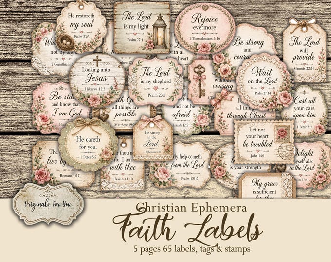 Christian Biblical FAITH LABELS & TAGS, Bible Journaling, Stickers, Prayer, Scripture Words, Fussy Cuts