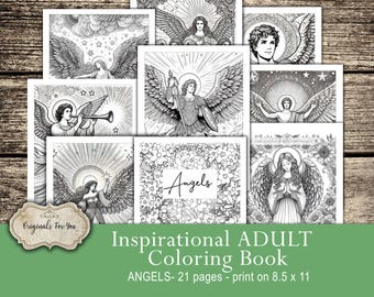 ANGELS- Printable Adult Coloring, Adult inspirational coloring book digital download, Relaxation and Stress Relief