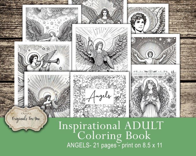 ANGELS- Printable Adult Coloring, Adult inspirational coloring book digital download, Relaxation and Stress Relief