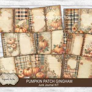 PUMPKIN PATCH - Gingham, kit diario autunnale Junk, bellissimi biglietti vintage, a quadri, con stampa di bufalo, per creazioni autunnali, effimere, scrapbooking