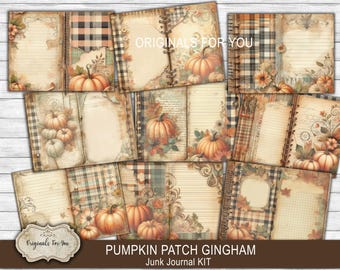 PUMPKIN PATCH - Gingham, Fall Junk Journal kit, beautiful vintage, plaid, buffalo print, fall crafting cards, ephemera, scrapbooking