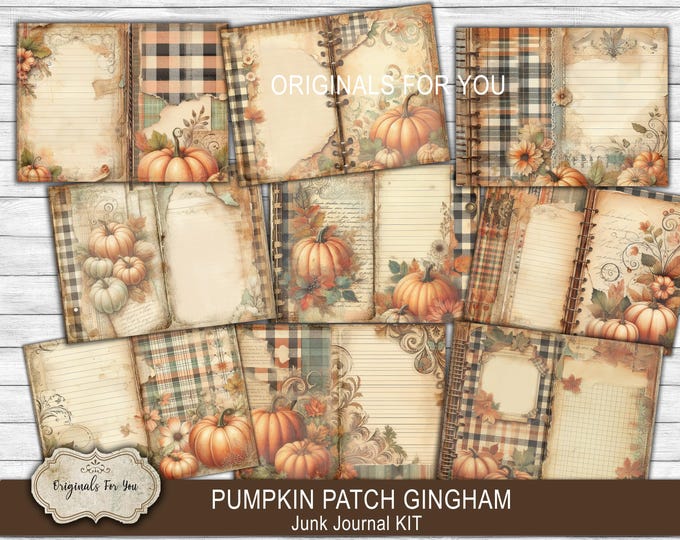 PUMPKIN PATCH - Gingham, Fall Junk Journal kit, beautiful vintage, plaid, buffalo print, fall crafting cards, ephemera, scrapbooking