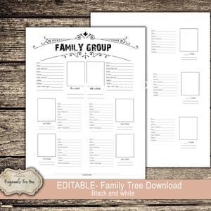 EDITABLE- Black and white - Family Tree Download and print - Easily create your family tree with our downloadable prints