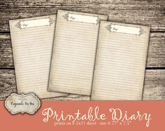 PRINTABLE DIARY PAGES, Journal Pages, Vintage Journal, Junk Journal, Printable Journal, Diary Journal
