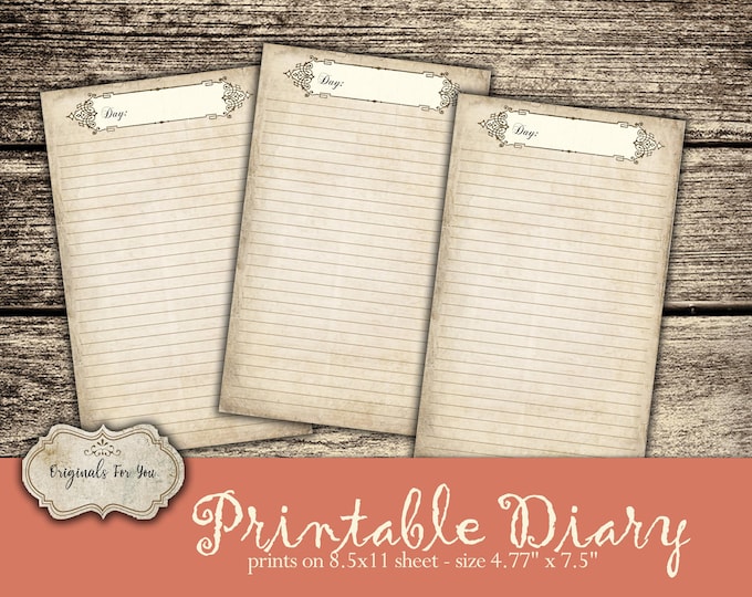 PRINTABLE DIARY PAGES, Journal Pages, Vintage Journal, Junk Journal, Printable Journal, Diary Journal