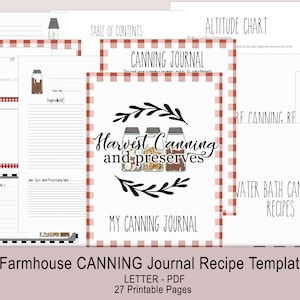 Farmhouse CANNING Journal recipe template download. 8.5 x 11 large