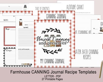 Farmhouse CANNING Journal recipe template download. 8.5 x 11 large