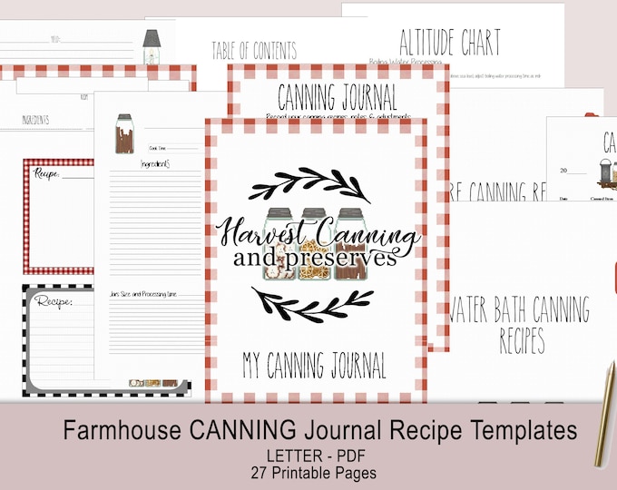 Farmhouse CANNING Journal recipe template download. 8.5 x 11 large