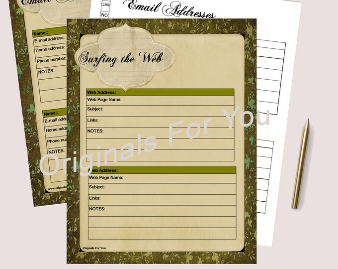 Email Address Printable/ Web page Address Printable - 8.5 x 11