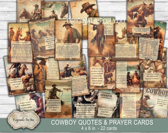COWBOY QUOTES & PRAYER Cards for Men, Equestrian Christian Printable Scripture cards, Watercolor, Digital Download