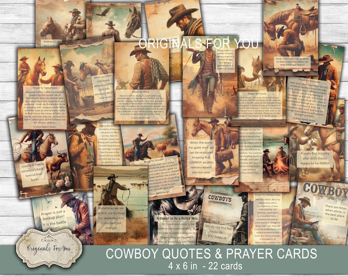 COWBOY QUOTES & PRAYER Cards for Men, Equestrian Christian Printable Scripture cards, Watercolor, Digital Download