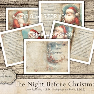 Junk Journaling Papers - "The NIGHT BEFORE CHRISTMAS" - Collage Sheet, Digital Download, Printable, Vintage, Watercolor