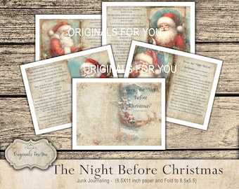 Junk Journaling Papers - "The NIGHT BEFORE CHRISTMAS" - Collage Sheet, Digital Download, Printable, Vintage, Watercolor