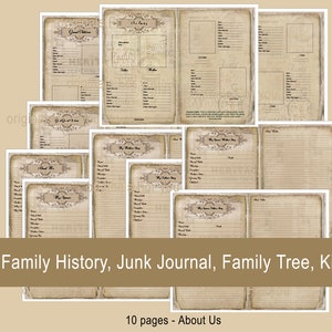 Familiegeschiedenis, junk Journal, stamboom, Kit, plakboek, genealogie, verhaal, grafiek, armoedig, afdrukbaar, digitale download 5 x 7