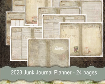 Junk Journal Planner Printable Kit, Kalender, Shabby, Junk Journal, printable, Papier, Ephemera, digital, Download