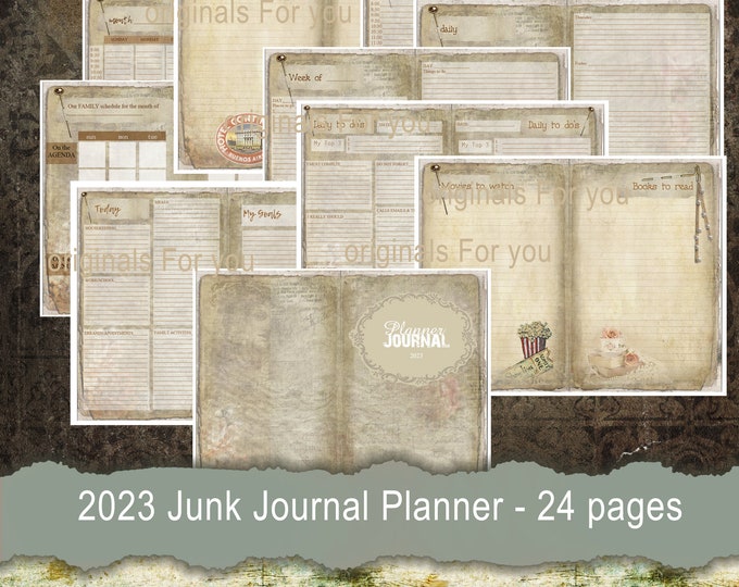 Junk Journal Planner Printable Kit, Calendar, Shabby, Junk Journal, Printable, Paper, Ephemera, Digital, Download