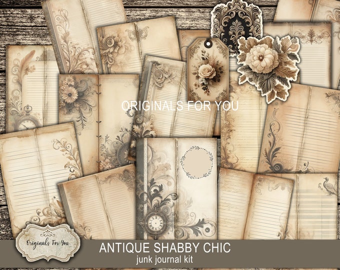ANTIQUE Shabby Chic Junk Journal Kit, antique themed junk journal, shabby chic, antique, digital download