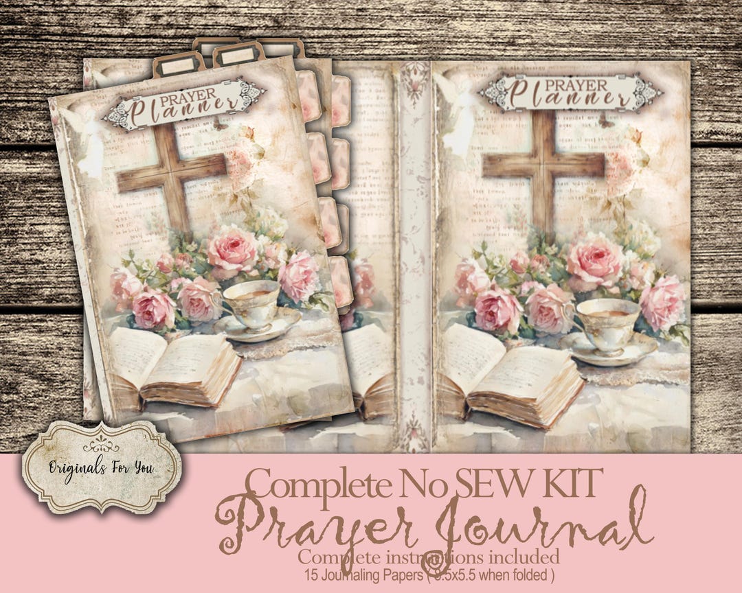 CHRISTIAN Biblical Prayer Journal Kit, Vintage Folio Kit - Junk Journal Papers, Shabby Chic ...